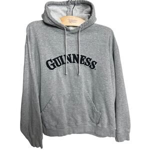 Vintage Guinness Pullover Gray Hoodie Size Medium 100% Cotton Big Logo